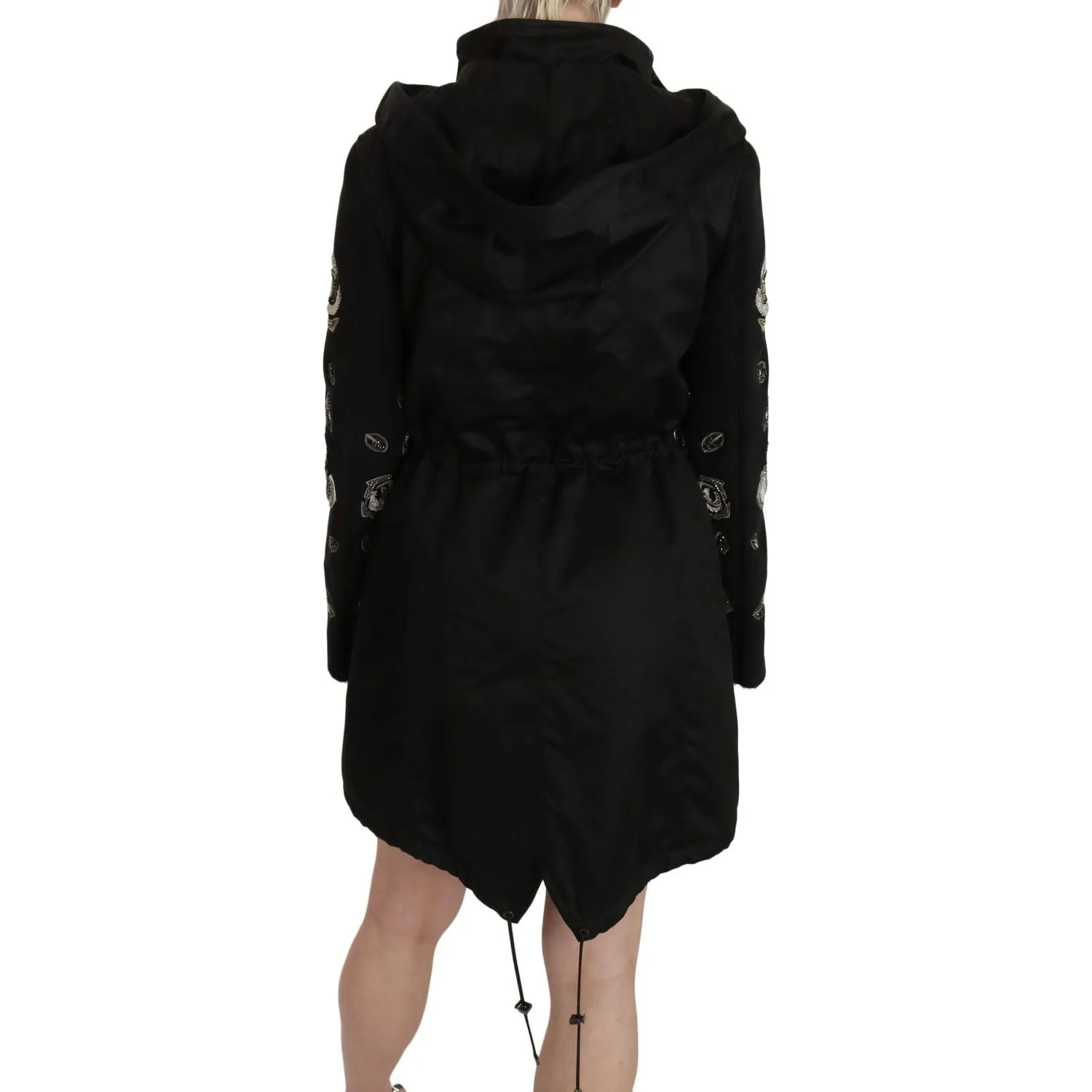 John Richmond Elegant Black Beaded Parka Jacket for Women