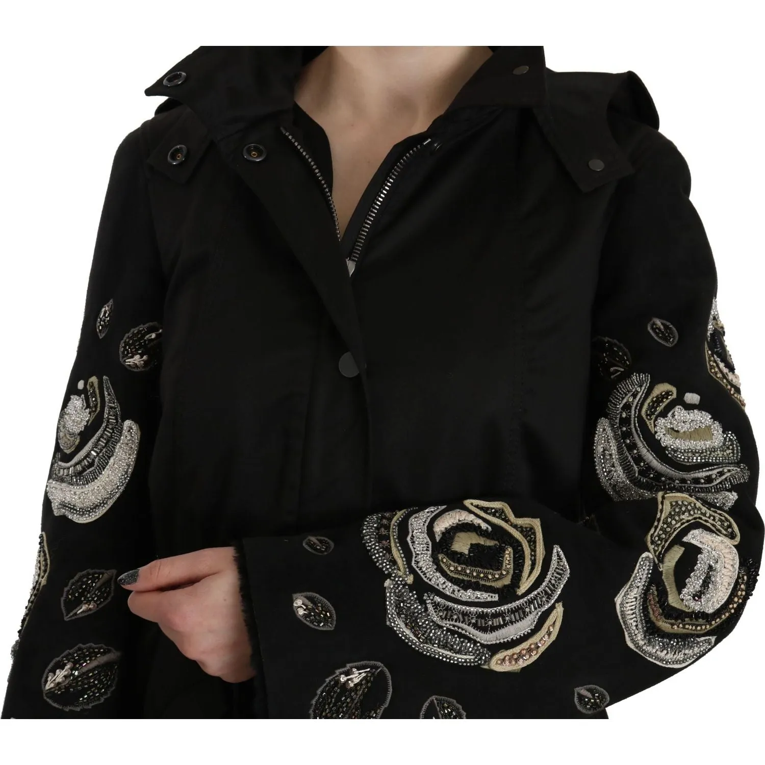 John Richmond Elegant Black Beaded Parka Jacket for Women