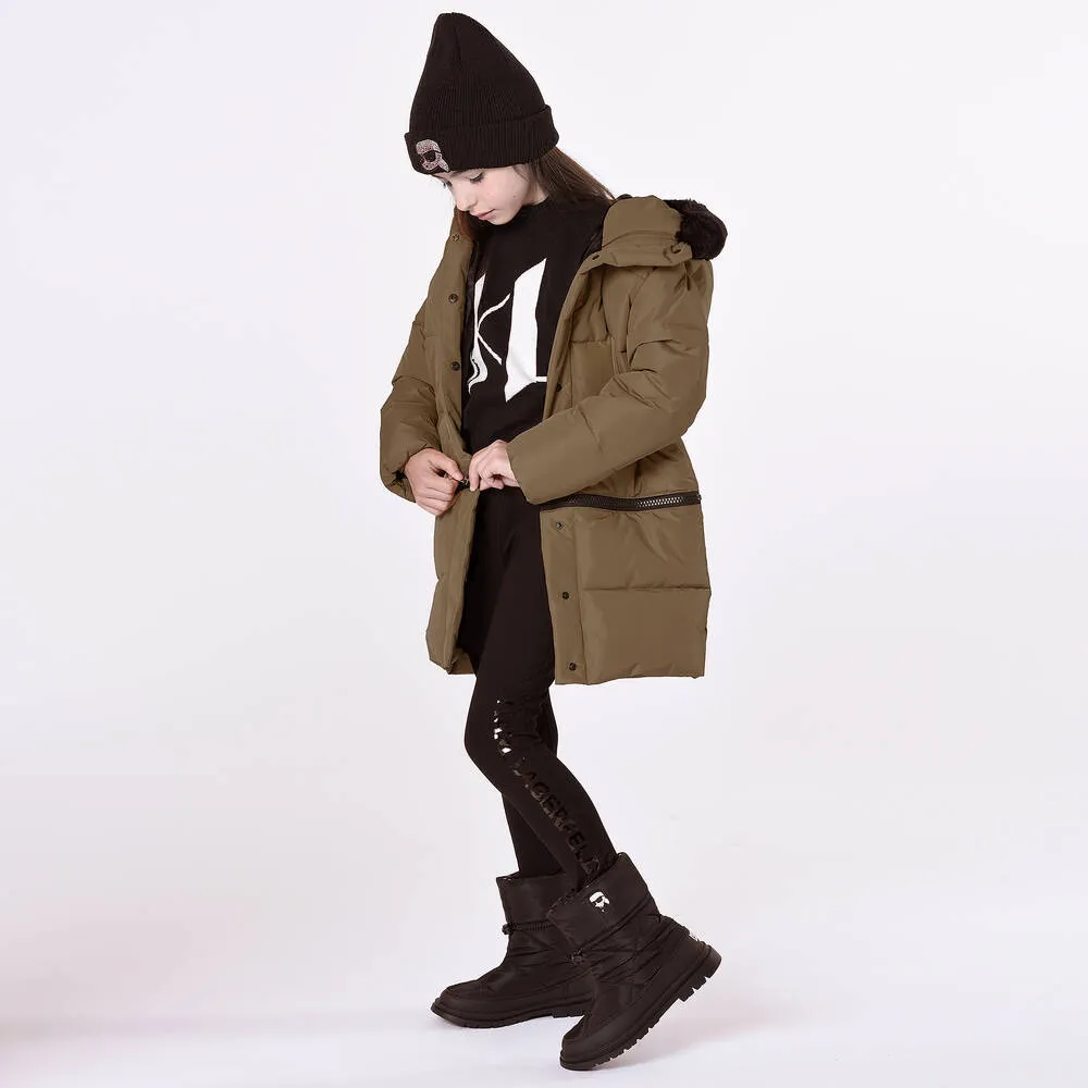 Khaki 2 In 1 Parka with Fur Hood