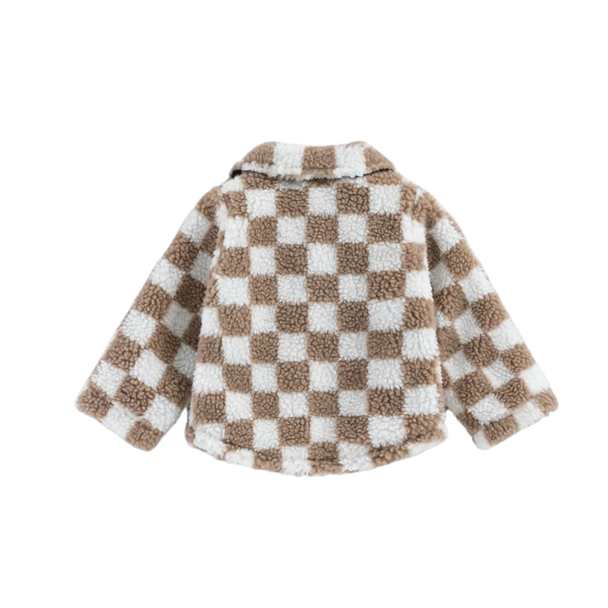 Kids Teddy Plush Beige Check Shacket