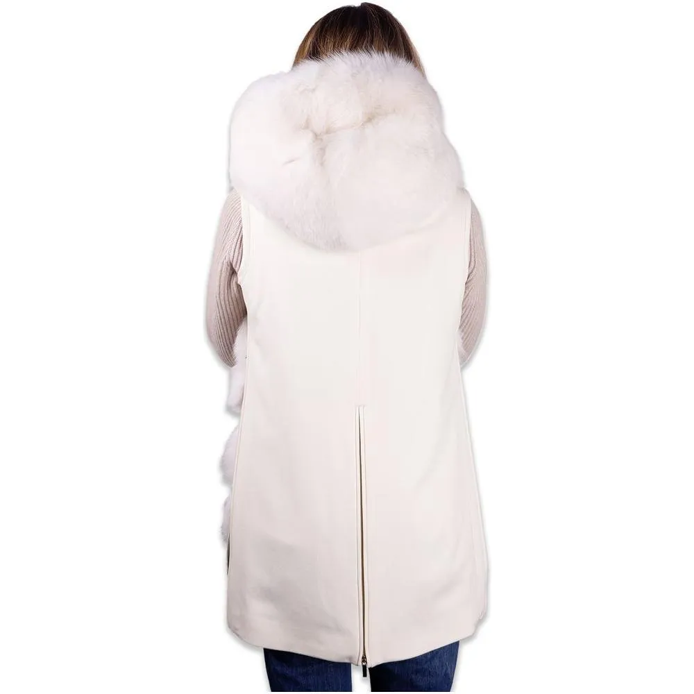 Made in Italy Elegant Sleeveless Wool Coat with Fox Fur Detail