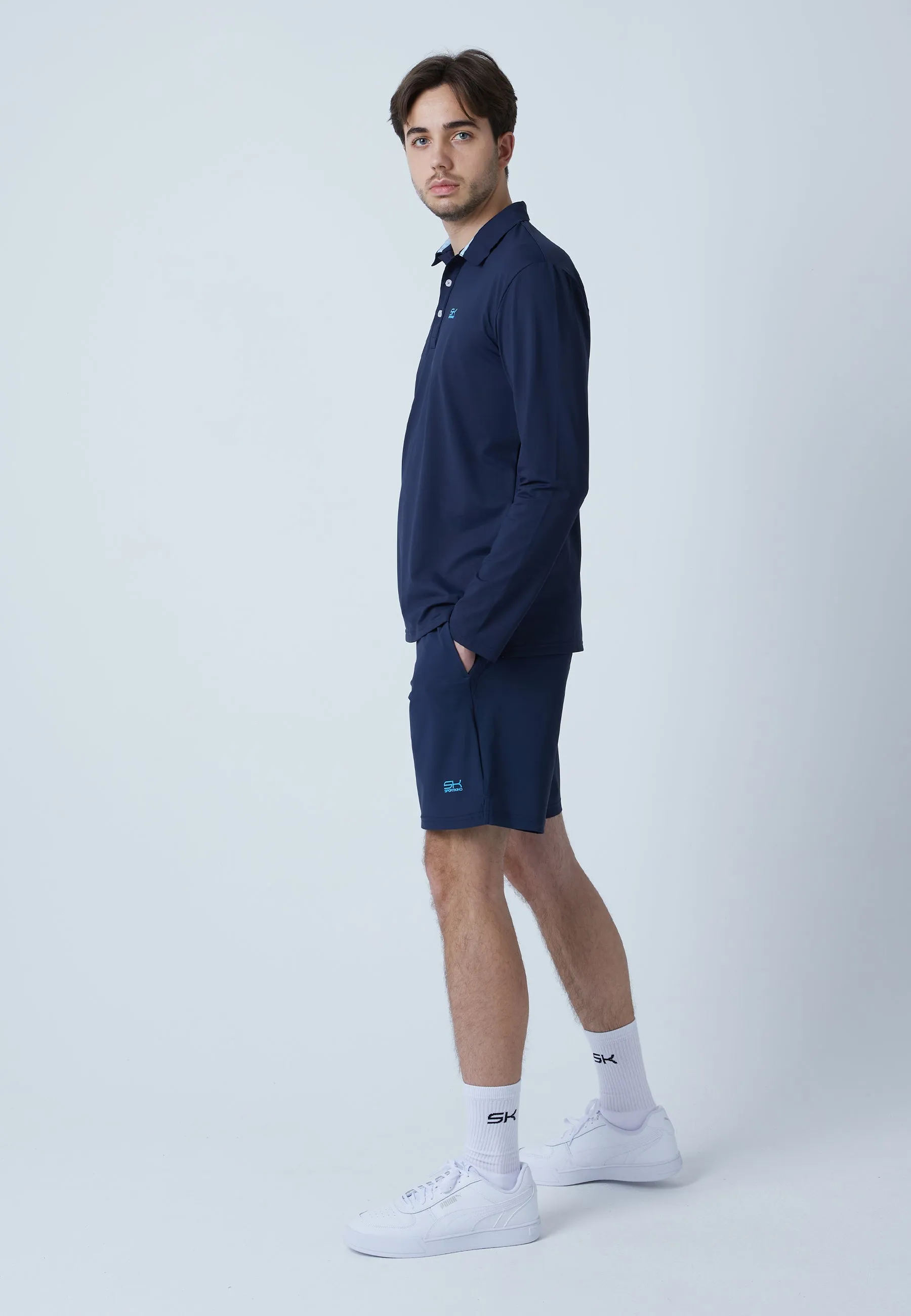 Men Tennis Longsleeve Polo Shirt, navy blue