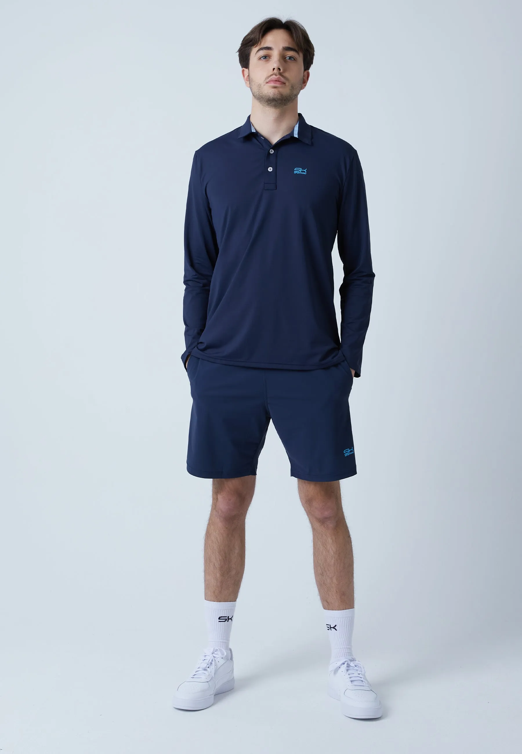 Men Tennis Longsleeve Polo Shirt, navy blue