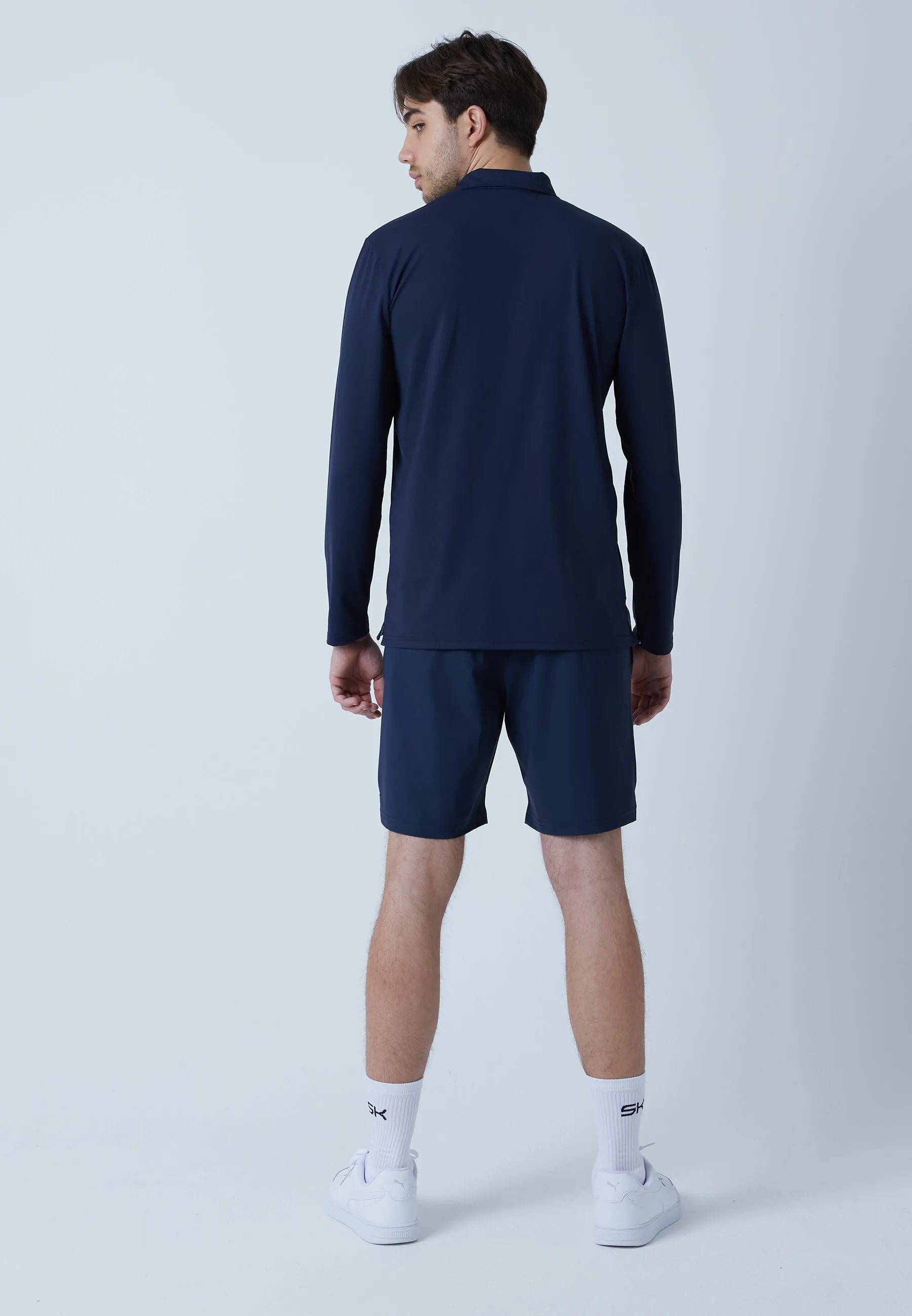 Men Tennis Longsleeve Polo Shirt, navy blue