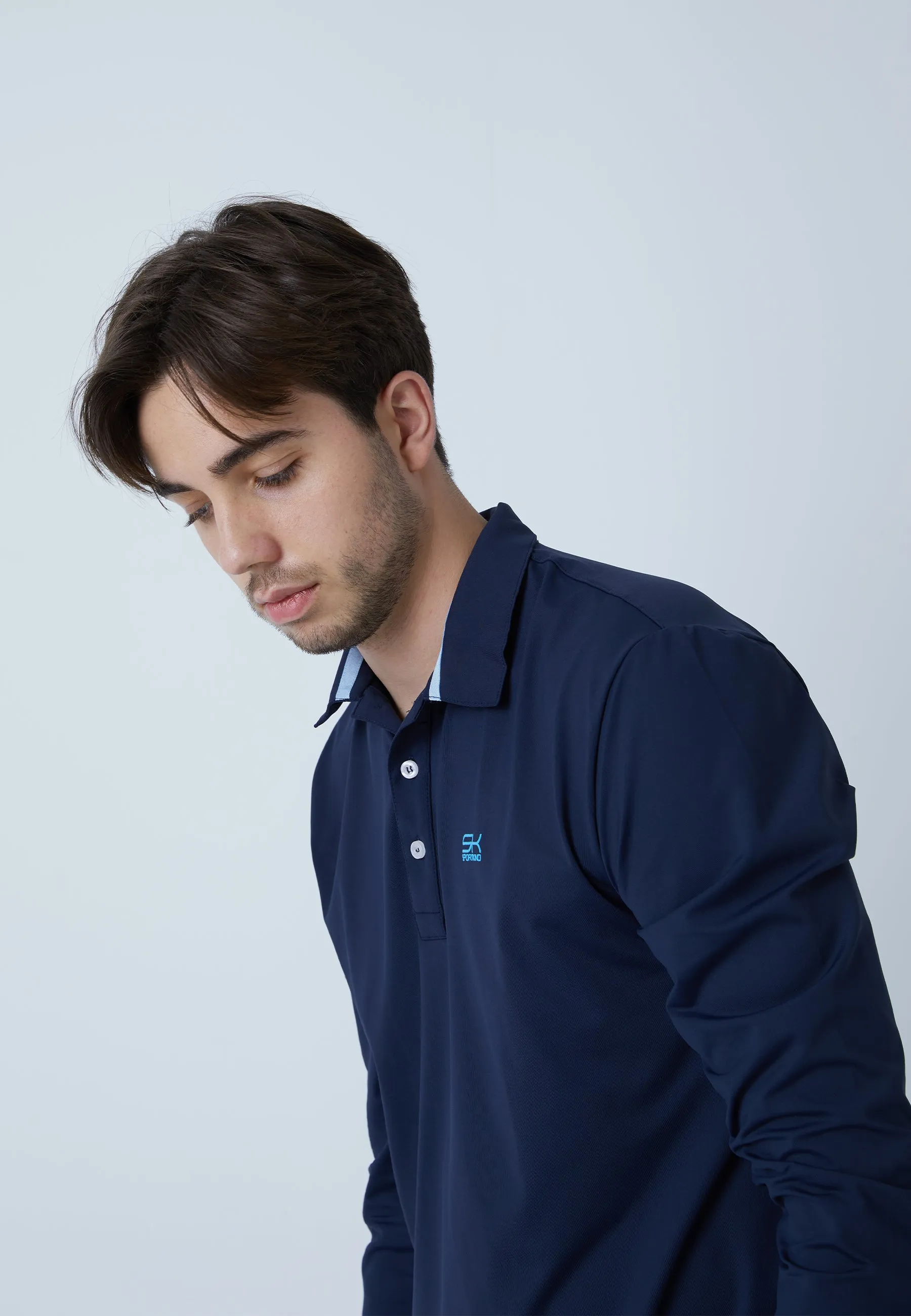 Men Tennis Longsleeve Polo Shirt, navy blue