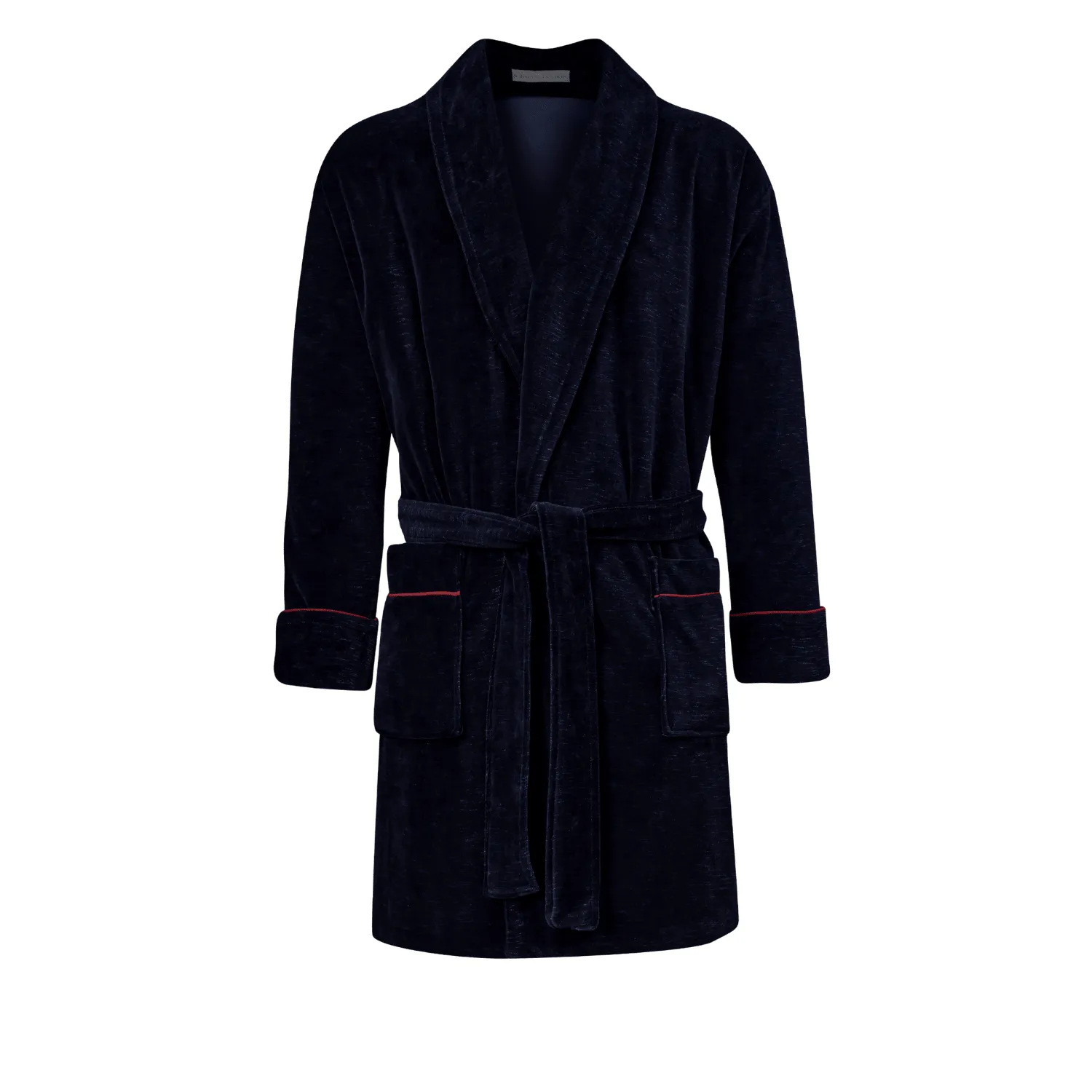 Rockefeller Luxury Cotton Short Velvet Smoking Jacket in Navy