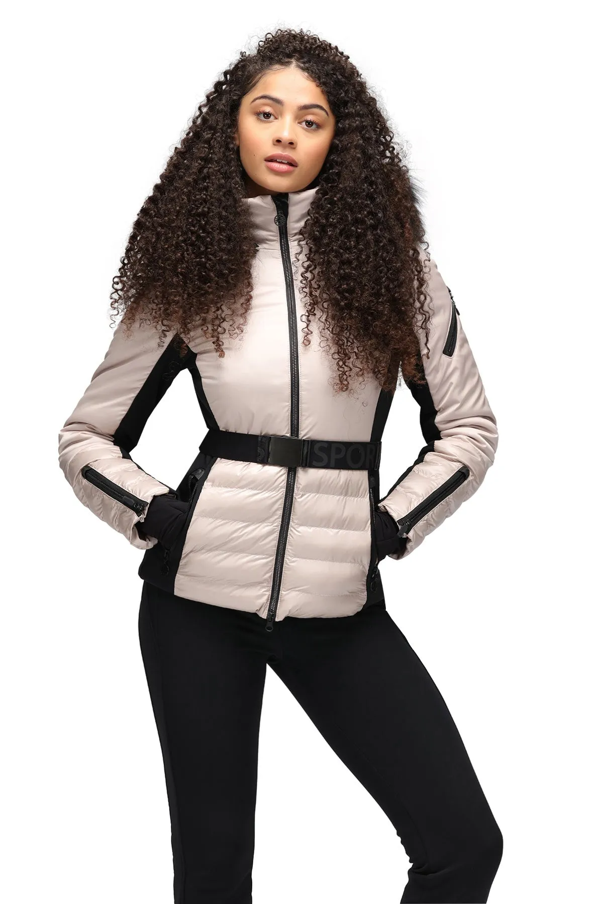 Sportalm Beige and Black Ski Jacket with Belt 9820576191