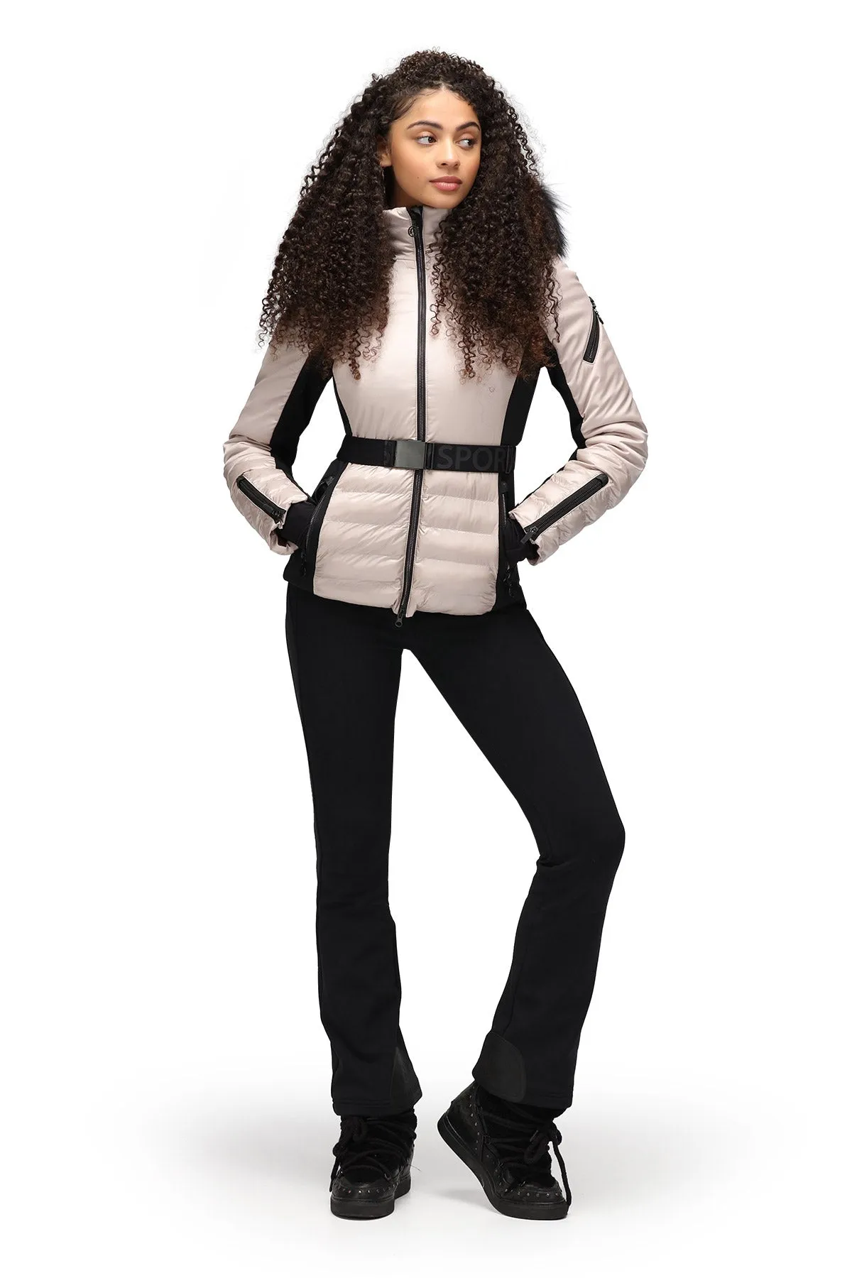 Sportalm Beige and Black Ski Jacket with Belt 9820576191