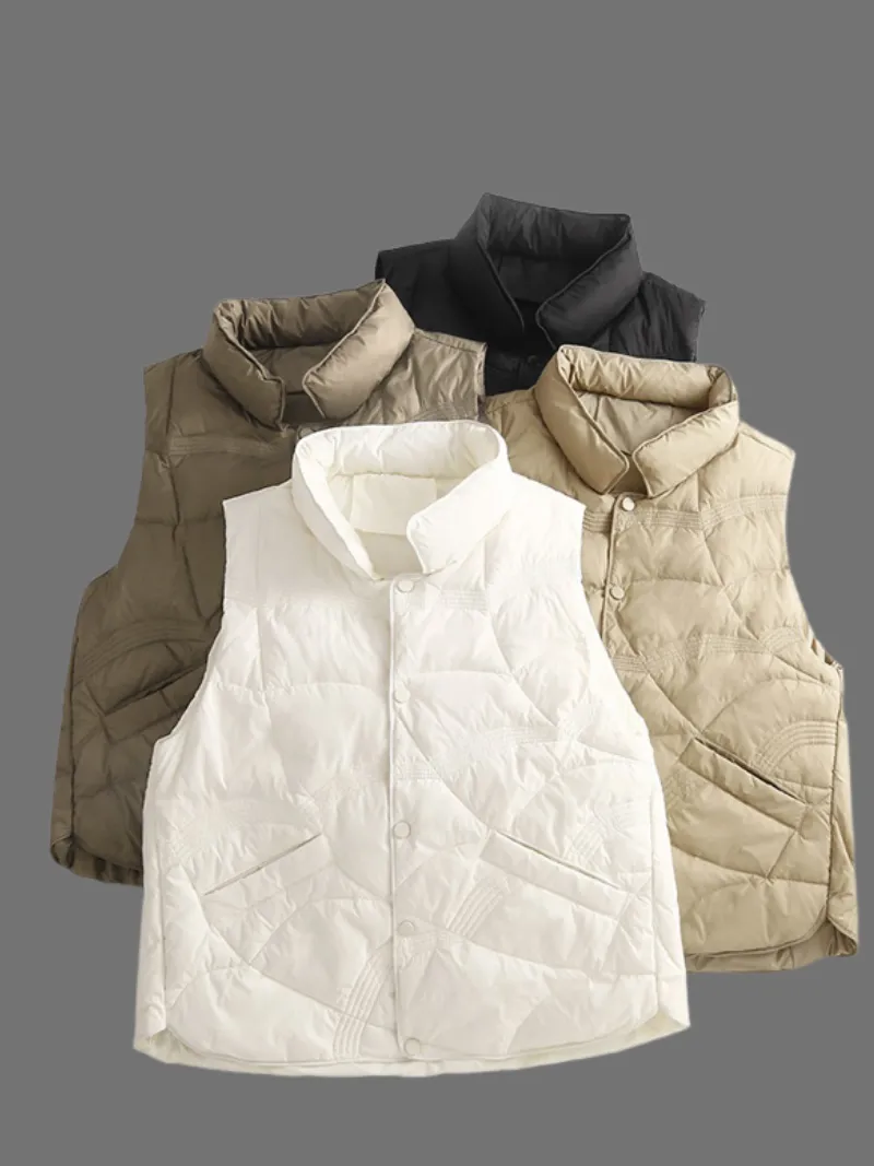 Women's Casual Stand-up Collar Thickened Warm Vest Light Down Jacket Cotton-padded Sleeveless Short Jacket Dress