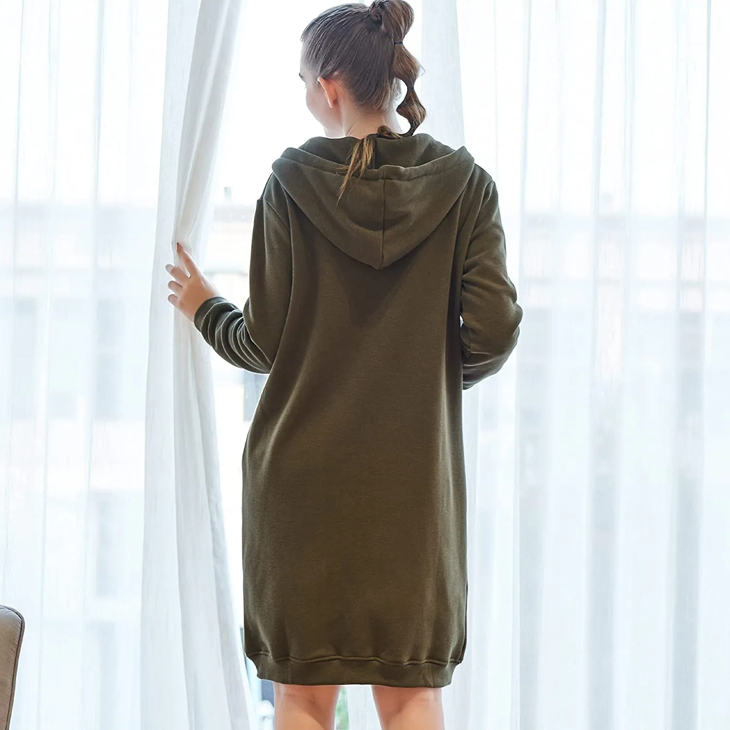 Women's Casual Zip up Hoodies Long Tunic Sweatshirts Jackets Fashion Plus Size Hoodie with Pockets