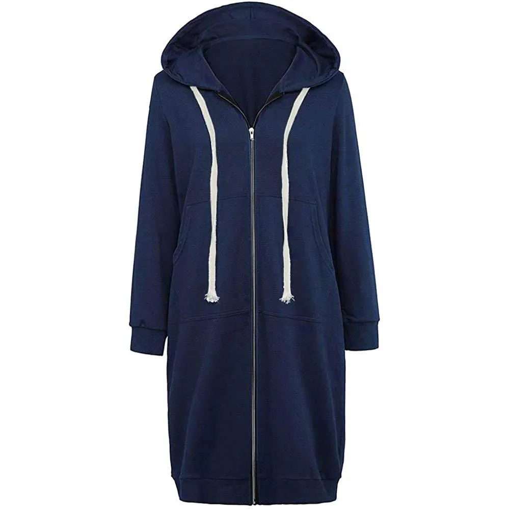 Women's Casual Zip up Hoodies Long Tunic Sweatshirts Jackets Fashion Plus Size Hoodie with Pockets