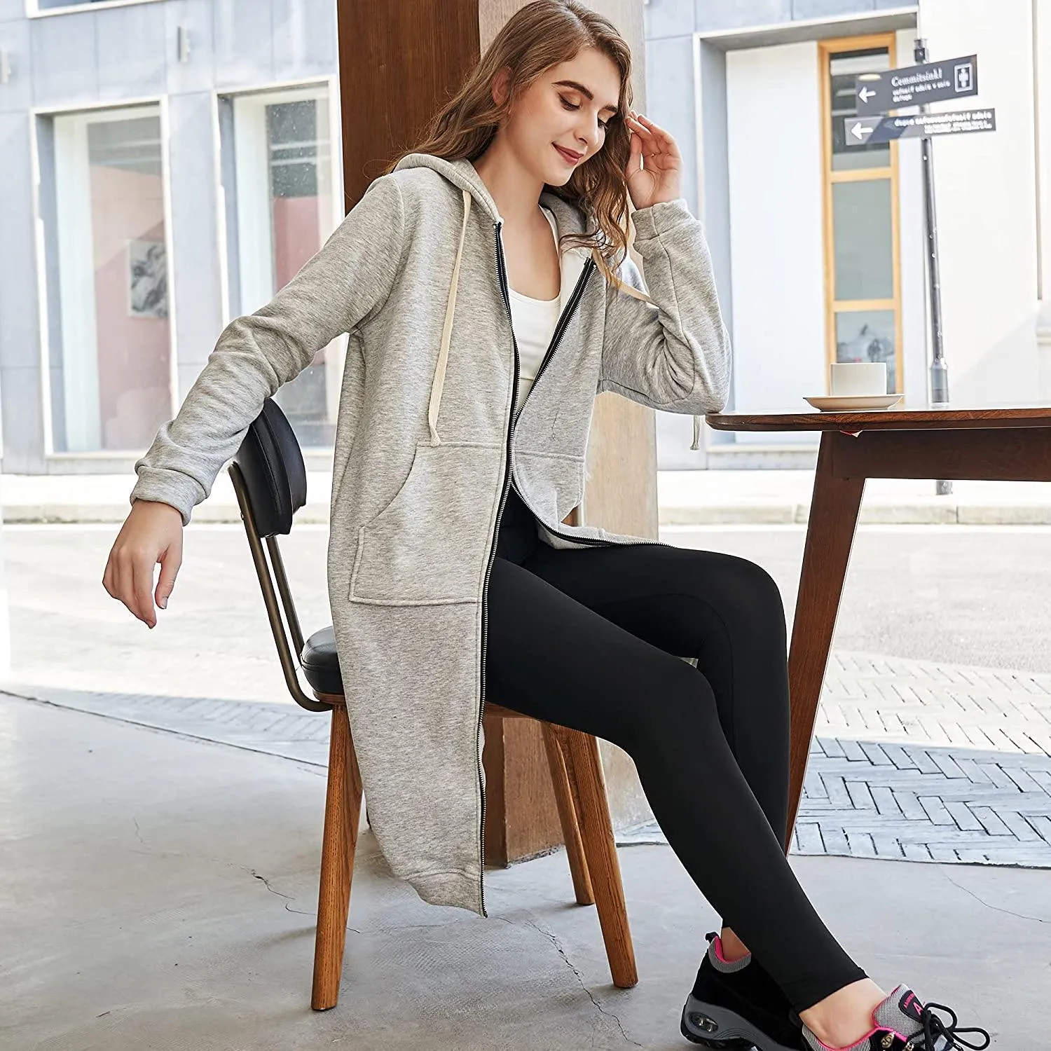 Women's Casual Zip up Hoodies Long Tunic Sweatshirts Jackets Fashion Plus Size Hoodie with Pockets