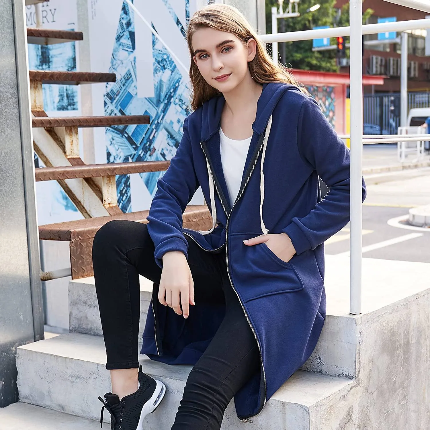 Women's Casual Zip up Hoodies Long Tunic Sweatshirts Jackets Fashion Plus Size Hoodie with Pockets