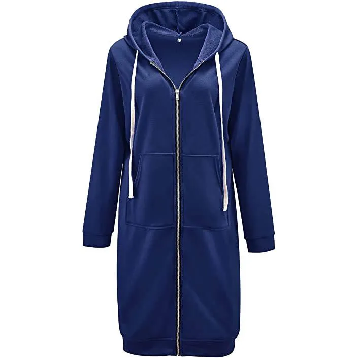 Women's Casual Zip up Hoodies Long Tunic Sweatshirts Jackets Fashion Plus Size Hoodie with Pockets